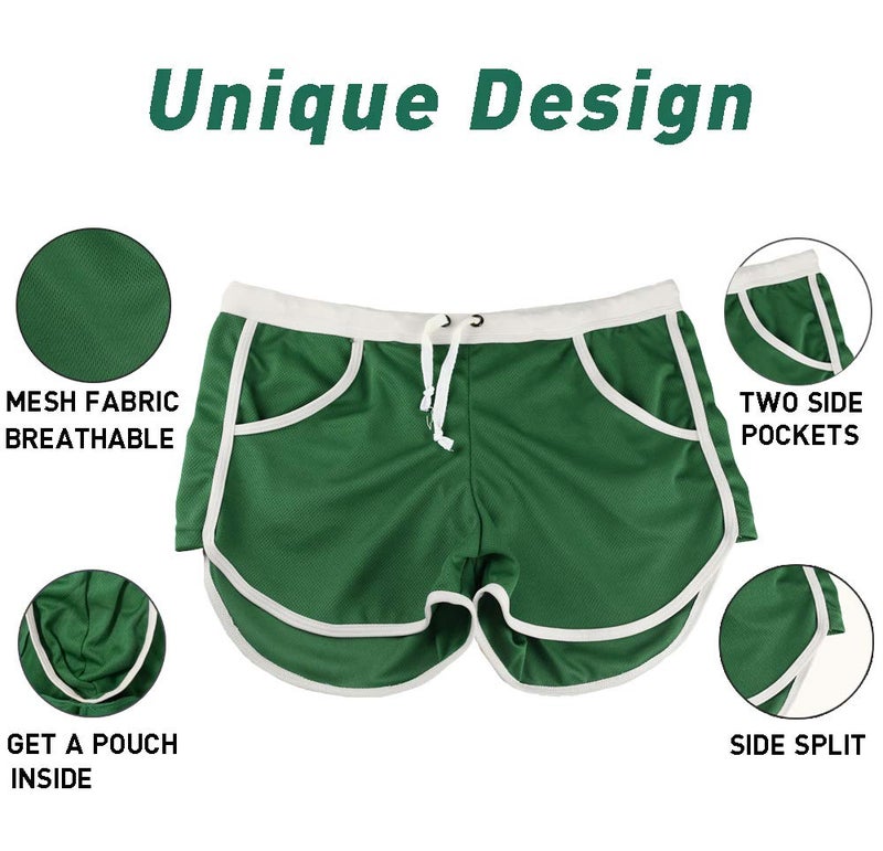 Rexcyril Men's Running Workout Bodybuilding Gym Shorts Athletic Sports Casual Short Pants Medium Green - Image 5